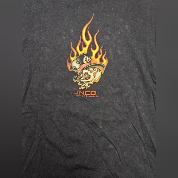 Vintage 90s Y2K Jnco Jeans Rare Flaming Ace Skull Head Navy Blue T-shirt XXL - Picture 9 of 9